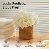 Anko Artificial Hydrangea with Rope Vase | 20cm x 22cm x 17cm | Garden-Inspired Aesthetics | Showpiece for Home decor, Office Desk, Bedroom, Balcony, Living Room, Table Top | Realistic Decorative item